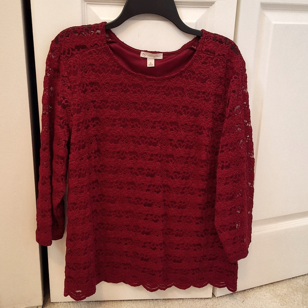 CB Established 1962, XL, Woman's Maroon Lace Top